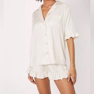 Nasty Gal Recycled Satin Ruffle Shorts Pajama Set Champagne Set 4